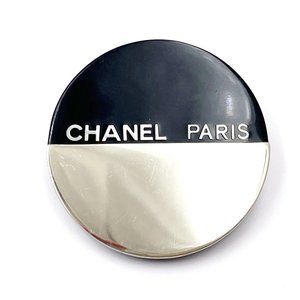 Chanel Silver Black CC Half Half Round Brooch